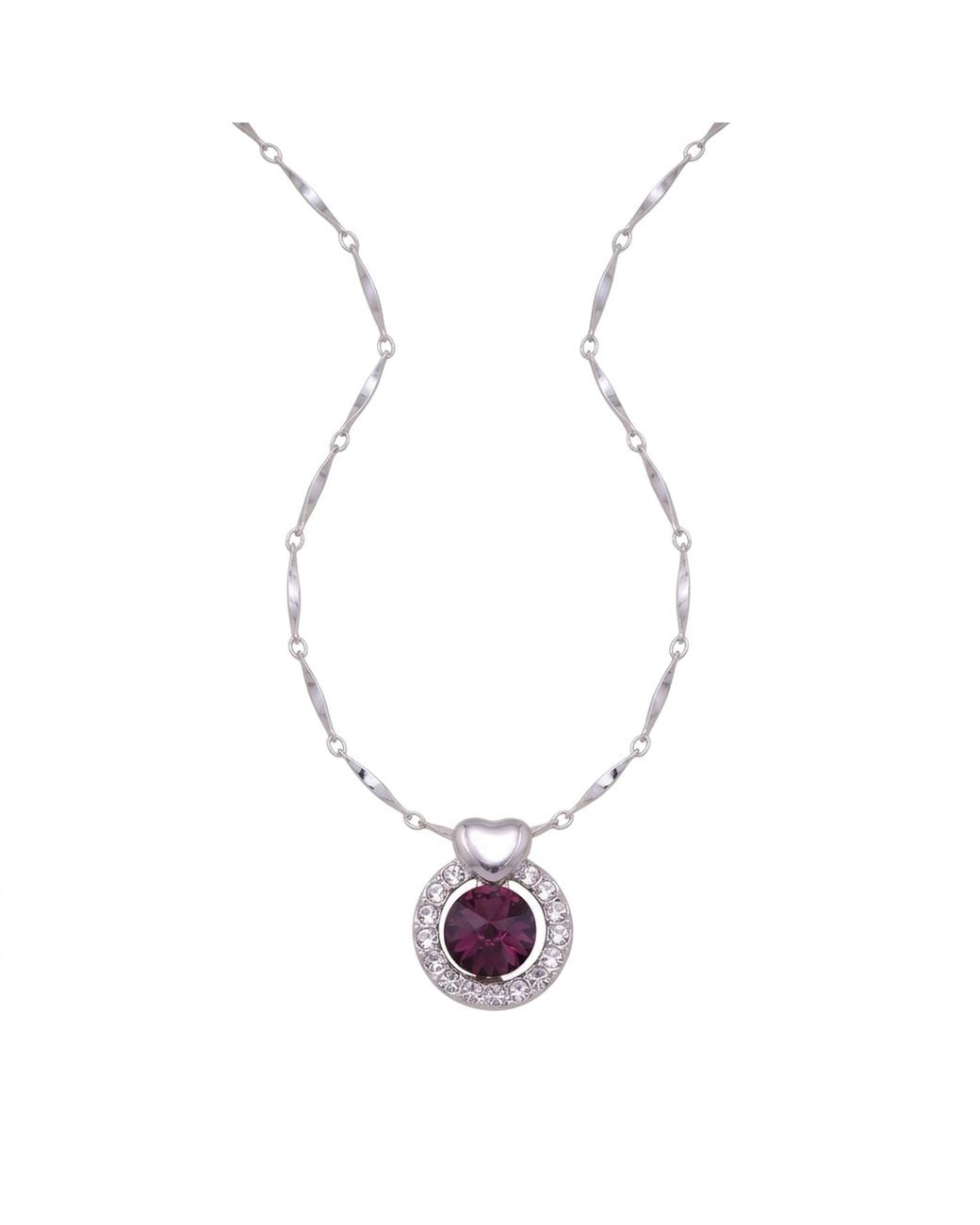 Modenaire Metallic Amethyst Round Heart Accent Pendant Necklace