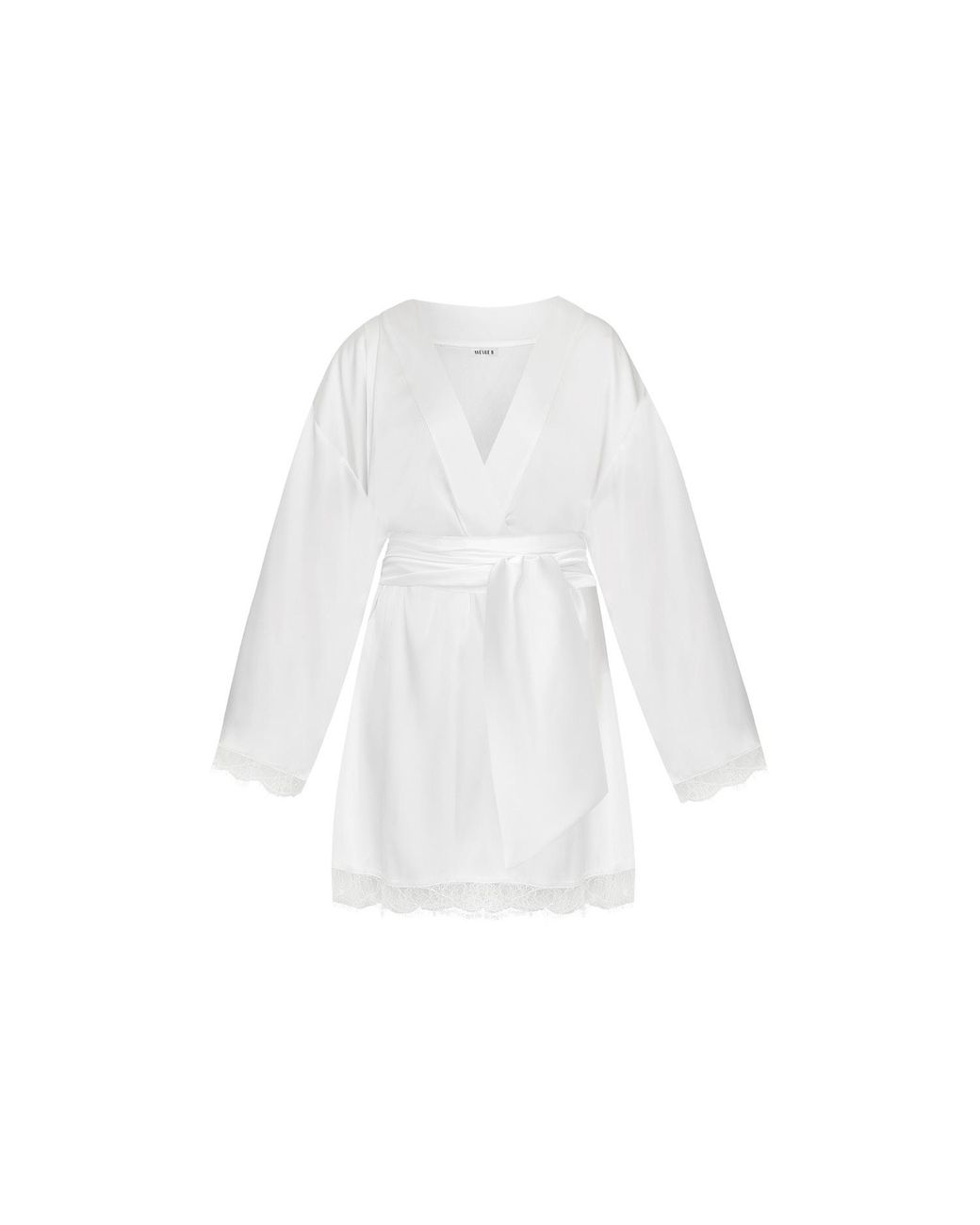 Avenue 8 White Lace Detailed Mini Robe With Custom Embroidery