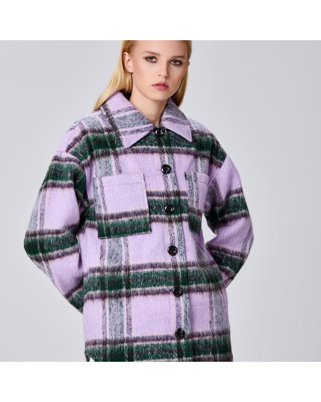 Smart and Joy Multicolor Oversized Tartan Polyester Shirt Jacket