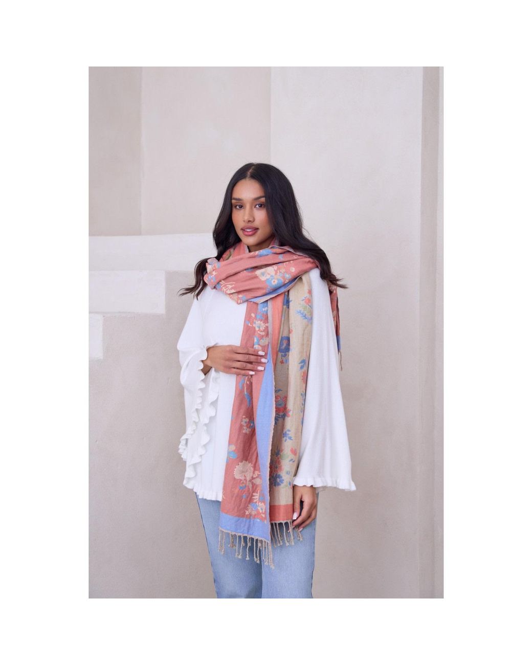 Saachi Pink Fiore Pastel Reversible Scarf
