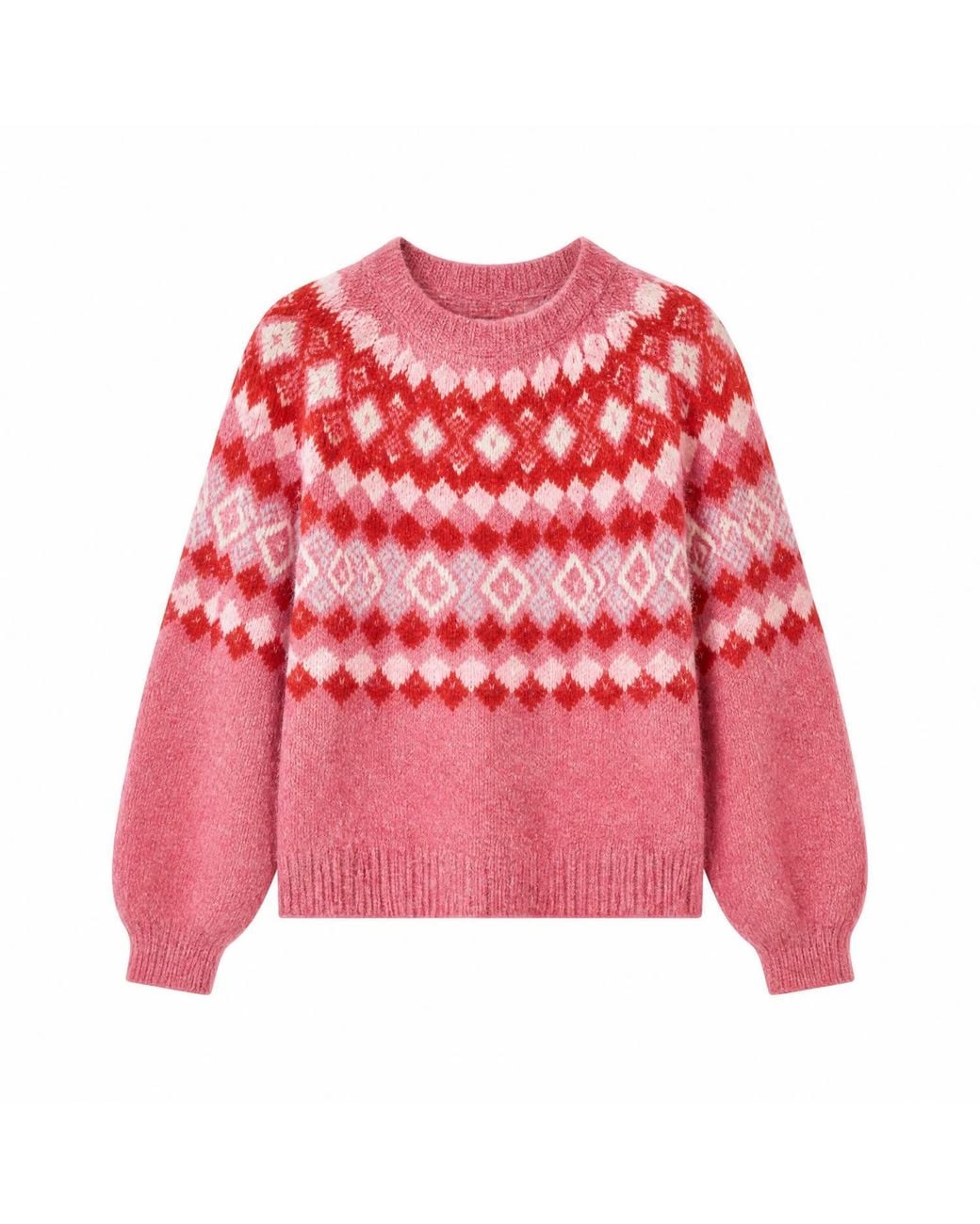 Yumi' Red Fairisle Wool Blend Relaxed Jumper