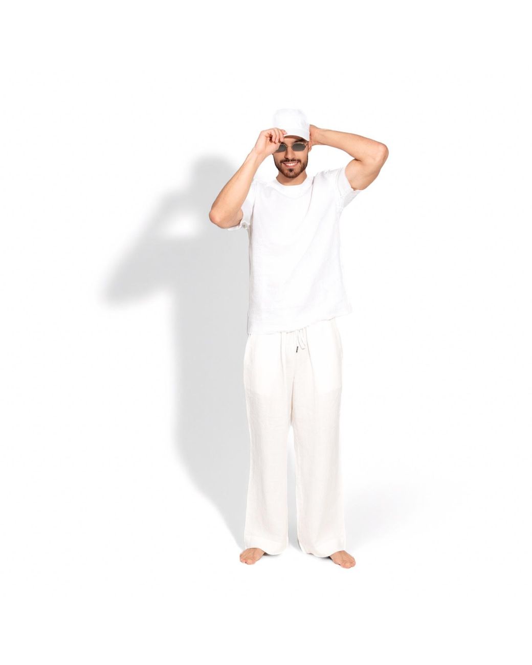Maison Tangerine White Linen Wide Leg Long Trousers For
