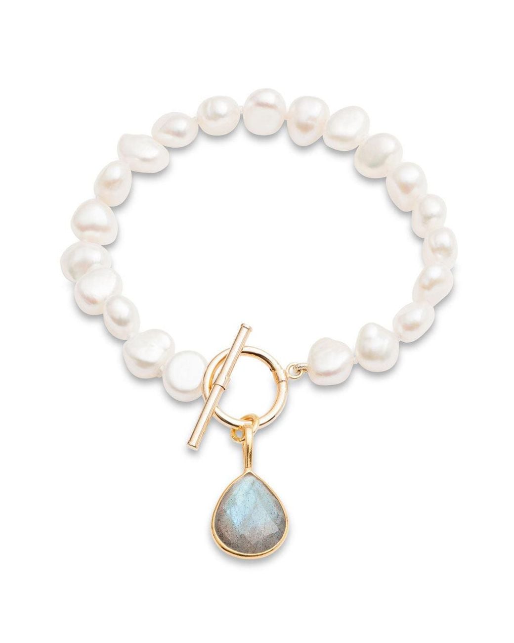 Pearls of the Orient Online Metallic Neutrals Clara Cultured Freshwater Pearl Bracelet With A Labradorite Drop Pendant