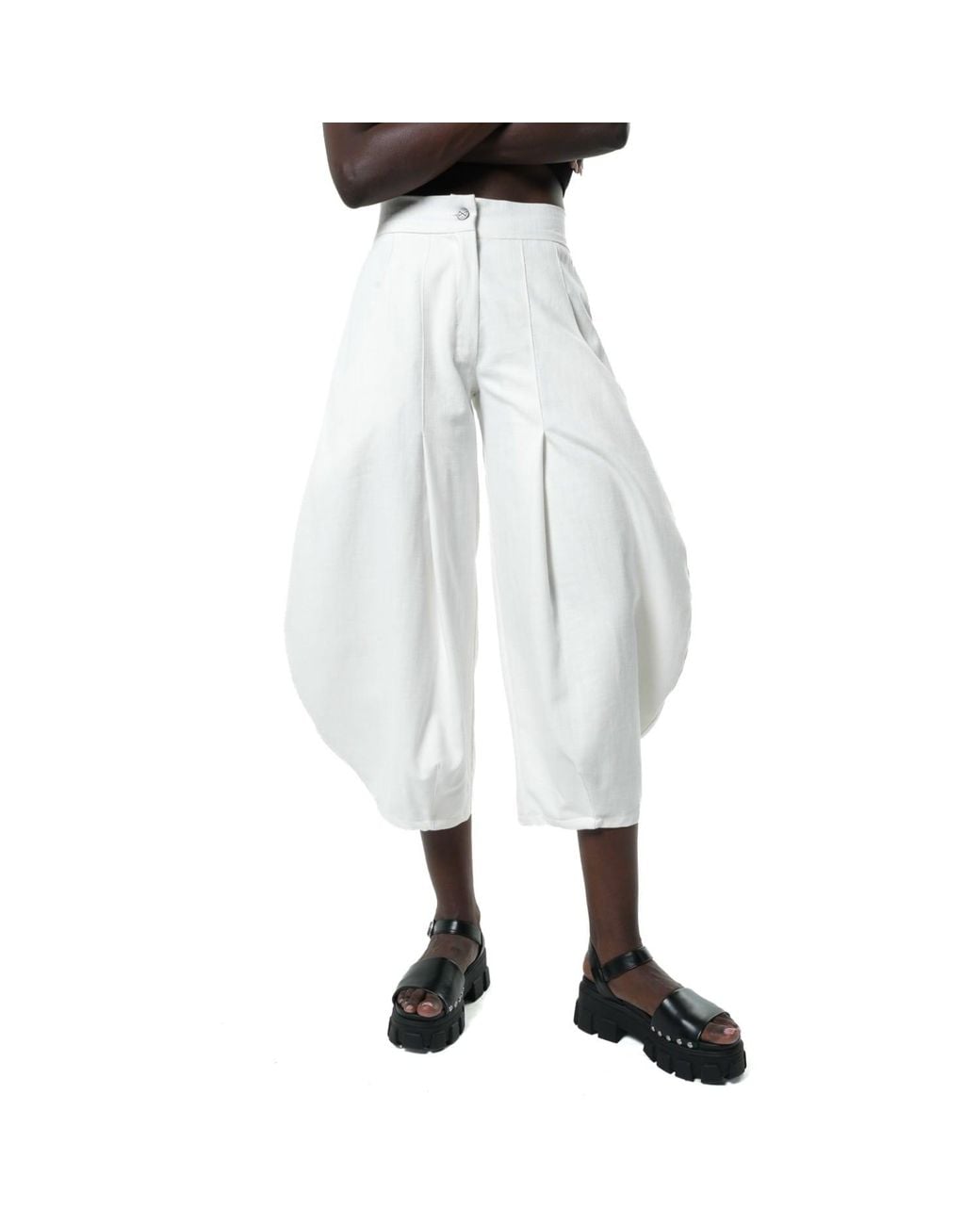 Metamorph White Voluminous Leg Denim Trousers