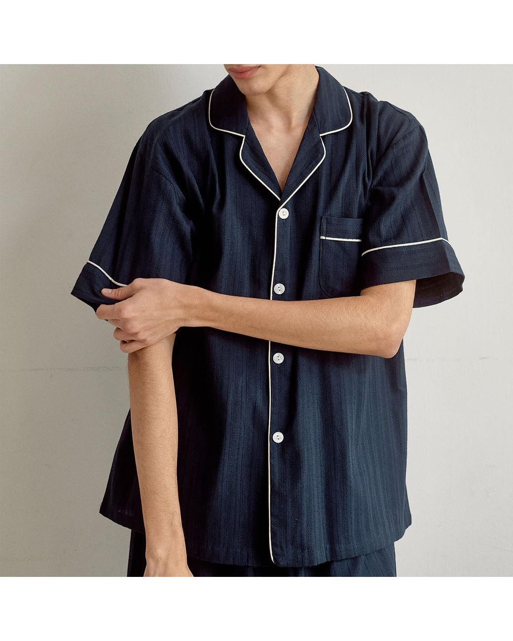 Luna Luz Blue Le Blanc Textured Cotton Short-Sleeve Pajama Set – for men