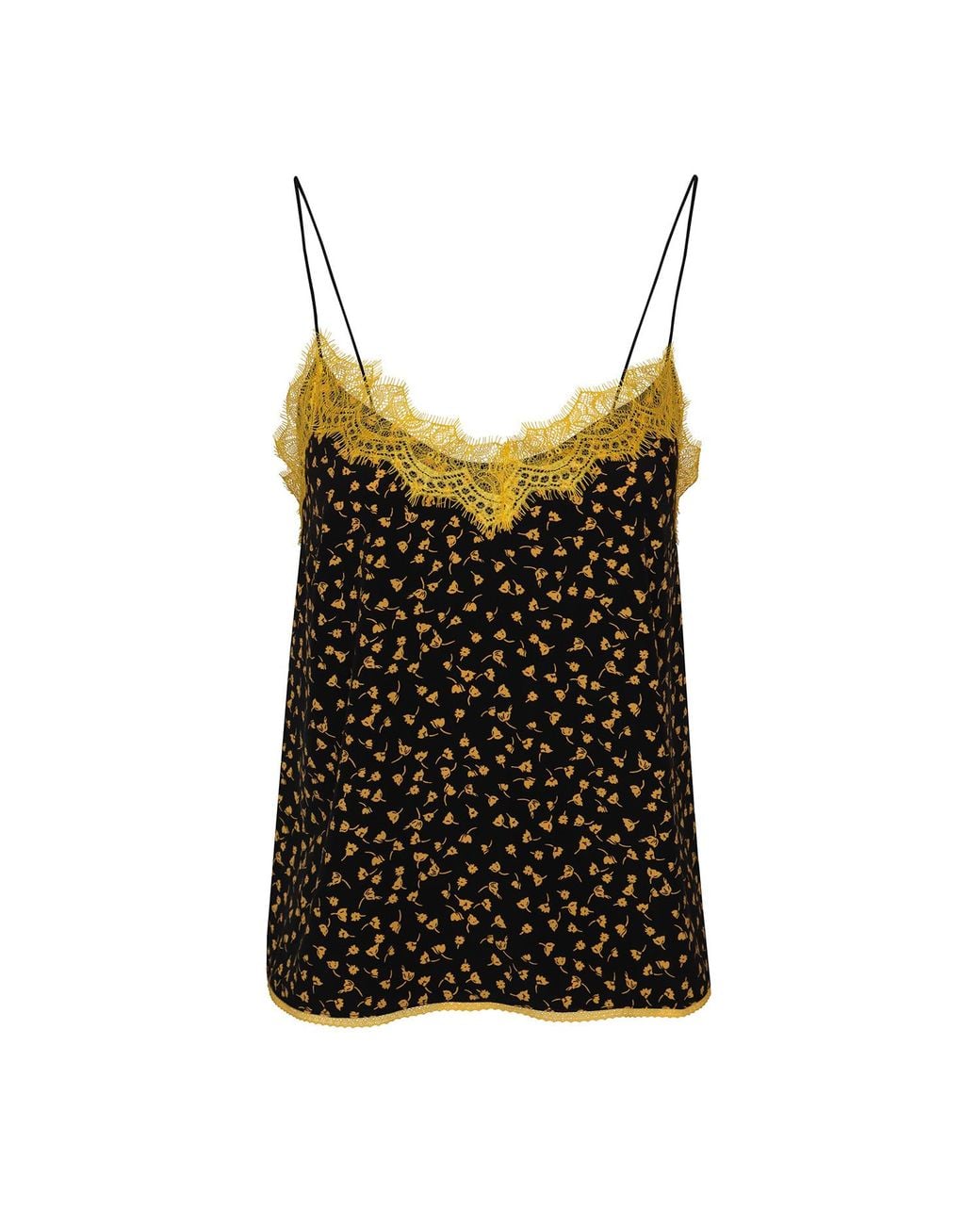 2KStyle Black Birke Corded Lace-Trimmed Floral-Print Camisole