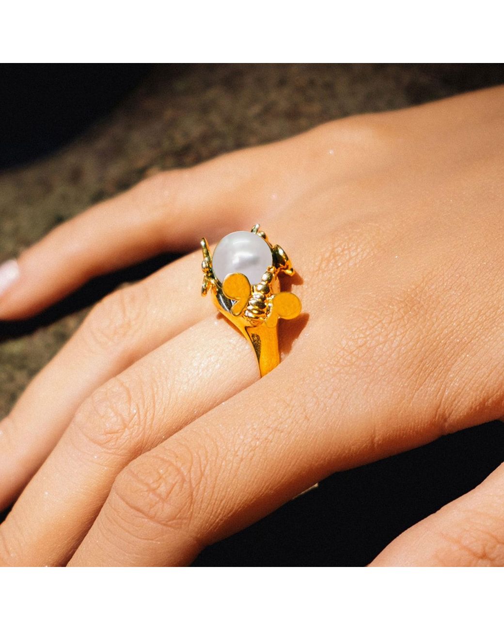 Unaloe Yellow Plated Natural Pearl Statement Ring – Luxury Handmade Gemstone Jewelry For Elegant