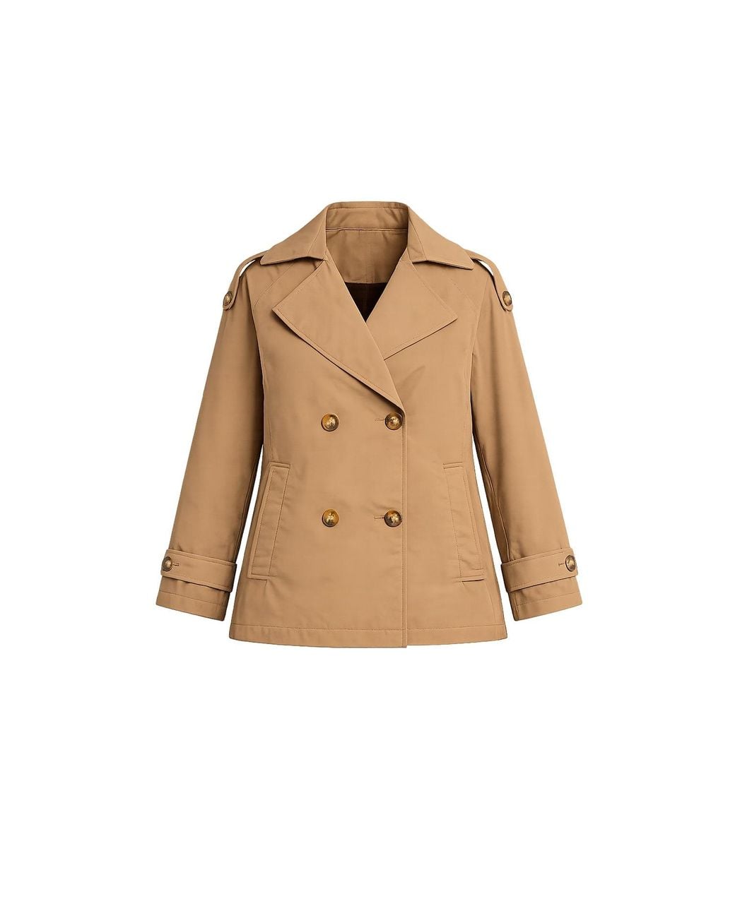 Tantra Spain Sl Natural Neutrals Short Quilted Trench Coat With Double-Breasted Buttons, Side Pockets, And Flared Back