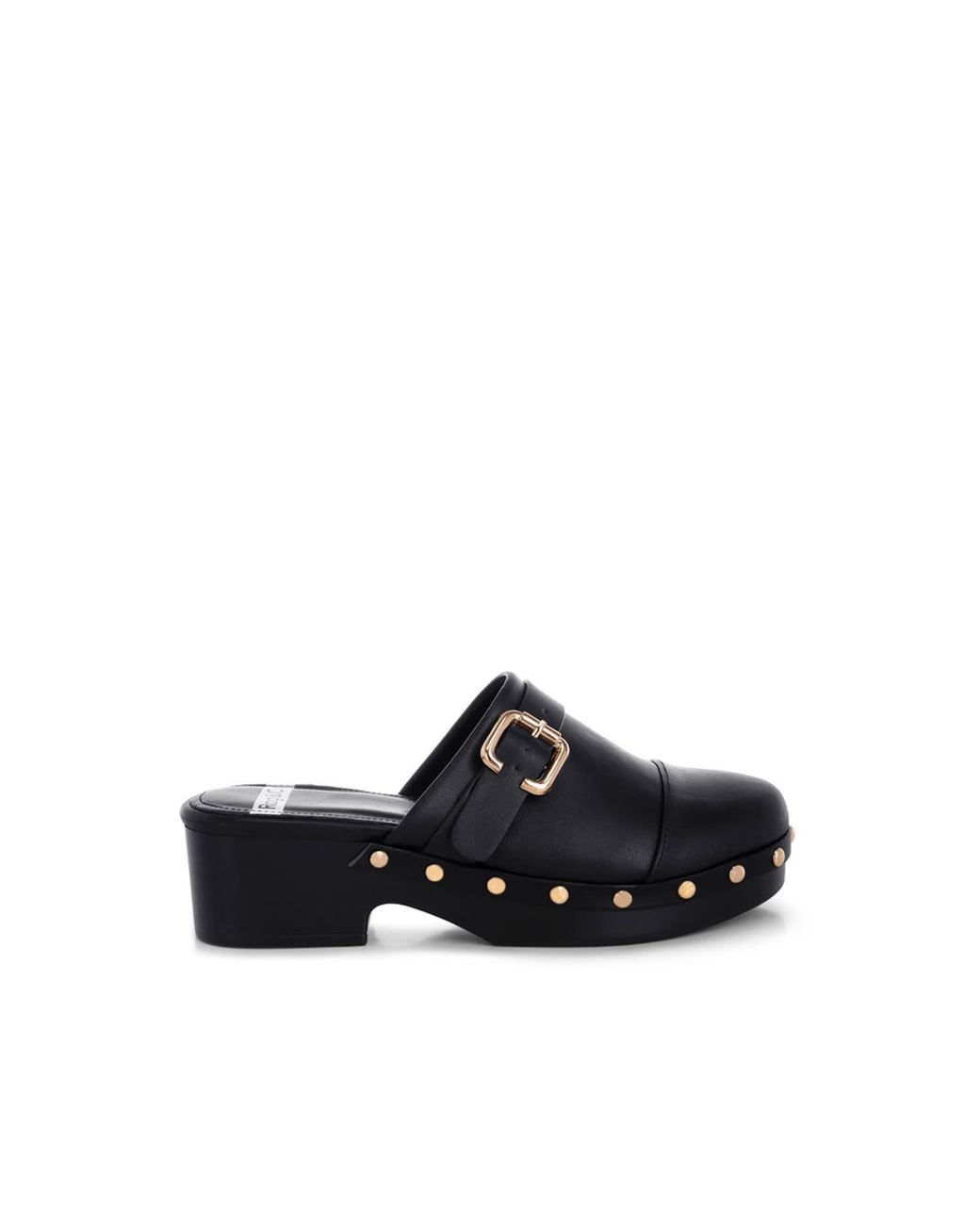 Rag & Co Black Pinto Studded Genuine Leather Clogs