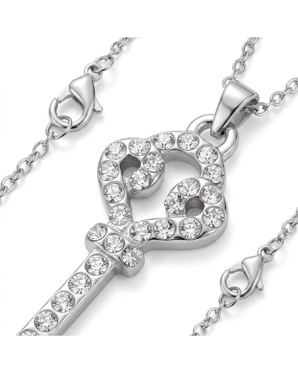 Modenaire Metallic Rhinestone Key Pendant Necklace
