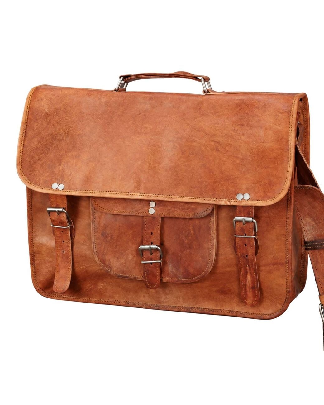 VIDA VIDA Brown Vida Vintage Classic Leather Satchel for men