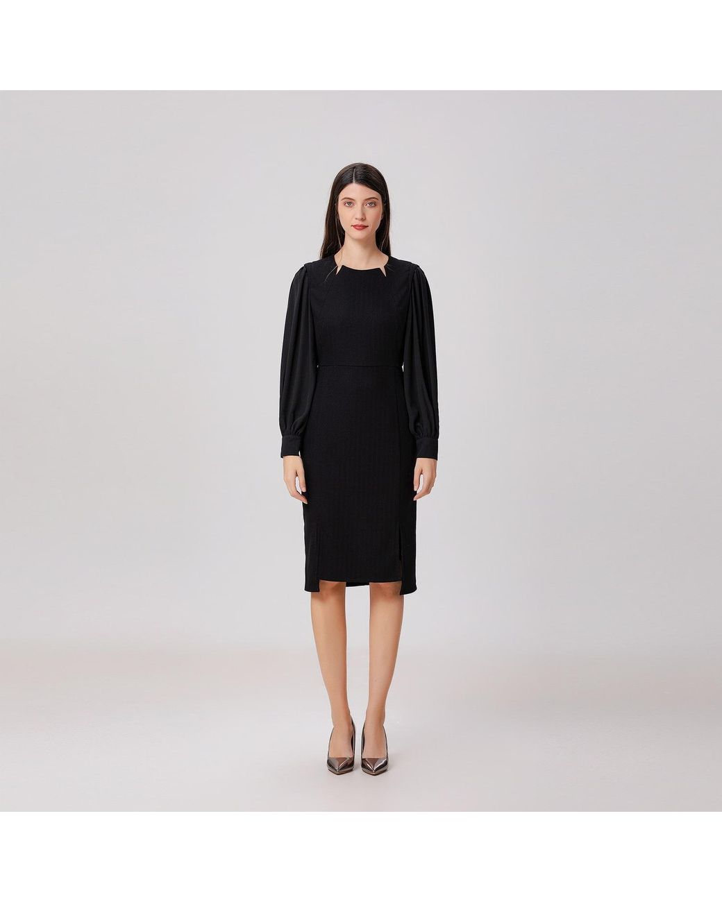 Smart and Joy Black Chiffon Sleeves Tailor Dress