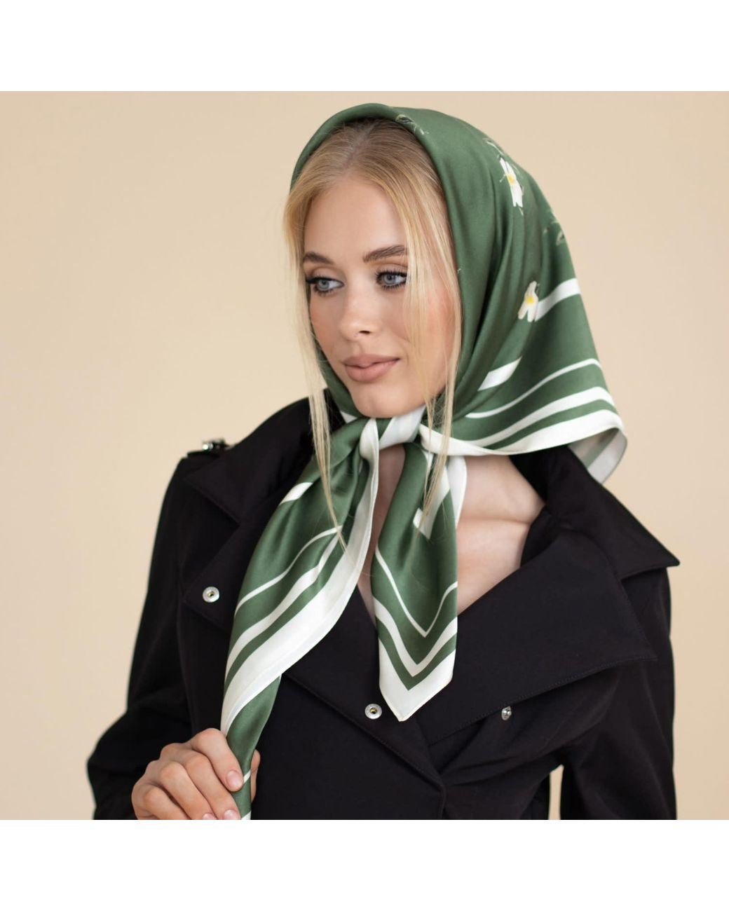 RainSisters Green Large Floral Natural Silk Scarf