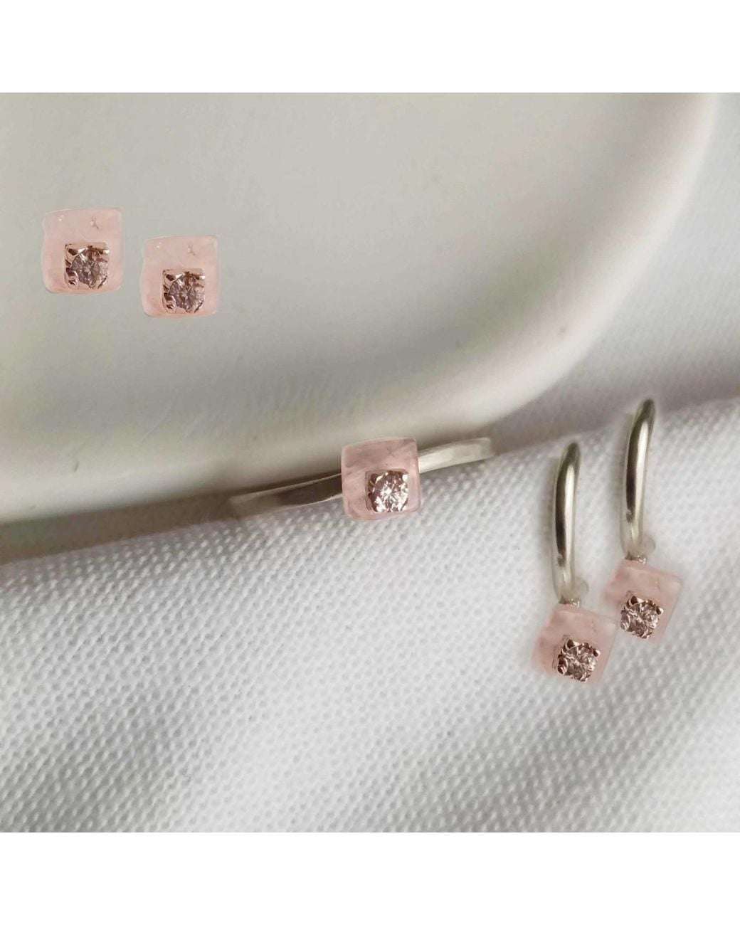 Lily Flo Jewellery Pink Rose Quartz Lab Grown Diamond Stud Earrings