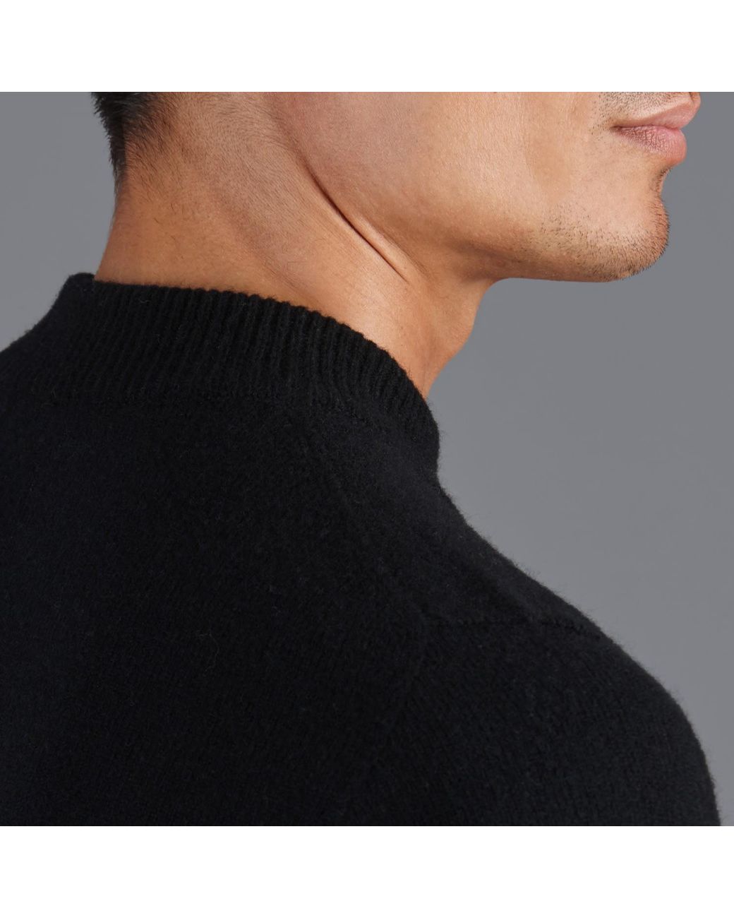 Paul James Knitwear Black Lambswool Arden Narrow Mock Turtle Neck Jumper for men