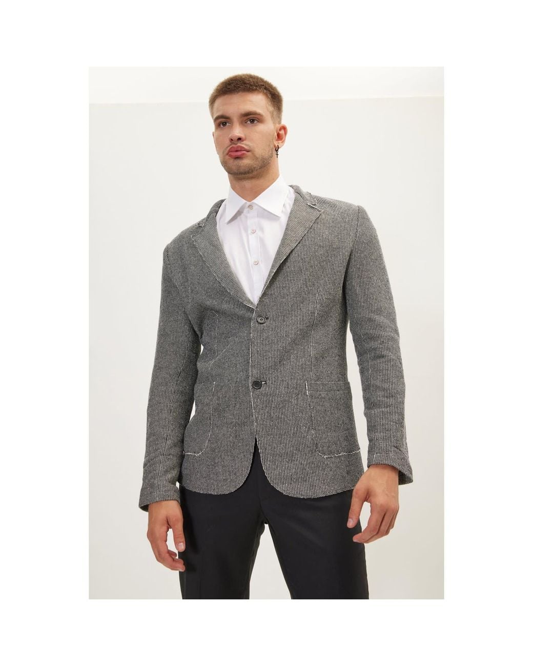 Ron Tomson Gray Cotton Blend Knit Cardigan for men