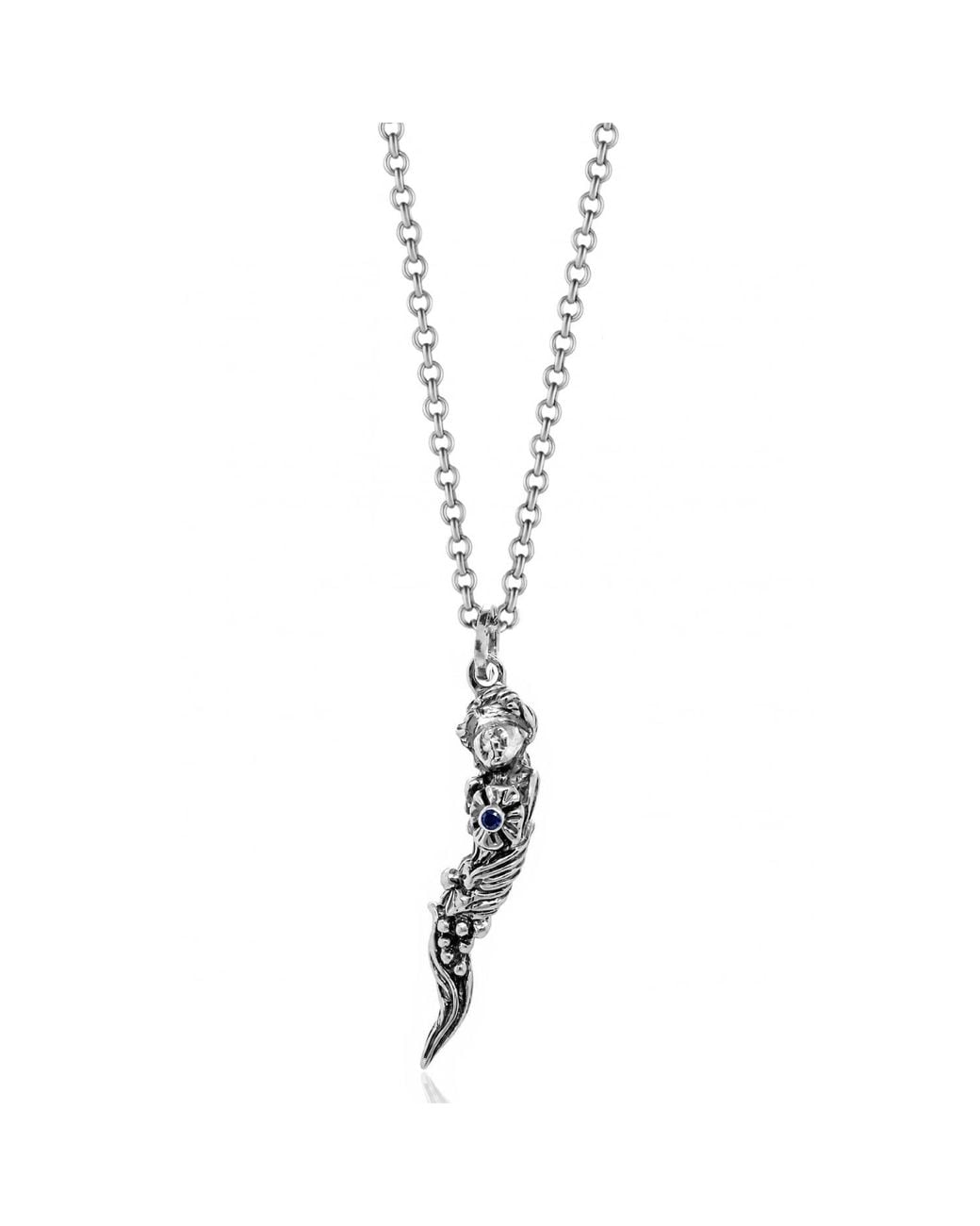 Unaloe Metallic Sterling Necklace With Goddess Of Fortune With Natural Sapphire for men