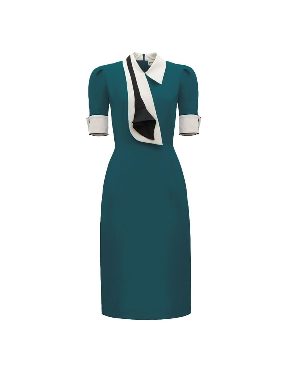 Julia Allert Green Formal Fitted Dress With Collar