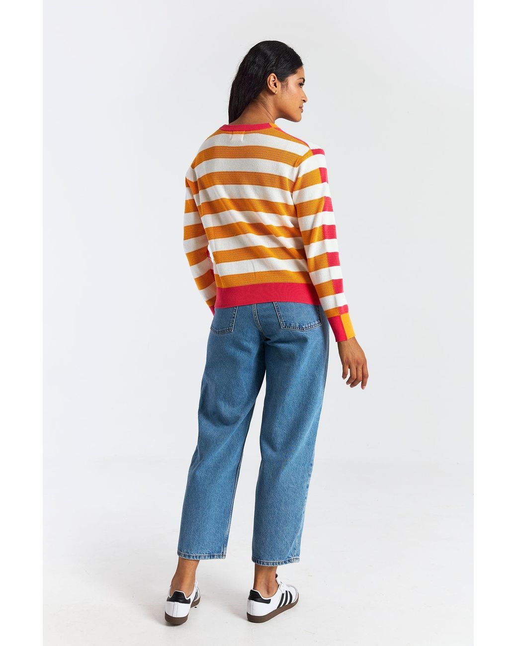 Brodie Cashmere Red Mesh Stripe Crew