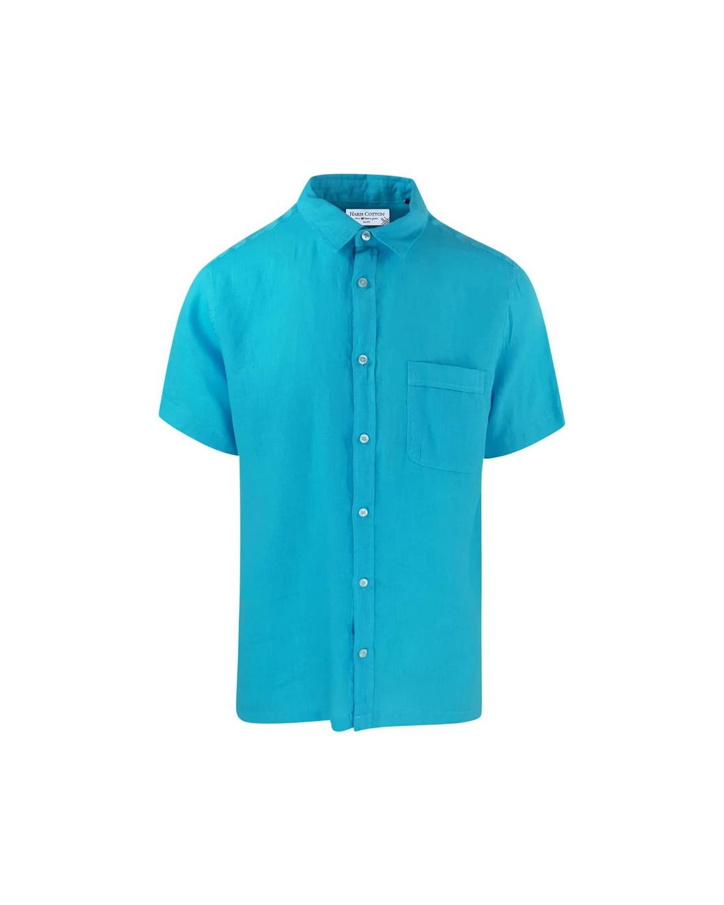 Haris Cotton Blue Short Sleeved Front Pocket Linen Shirt- Crystal for men