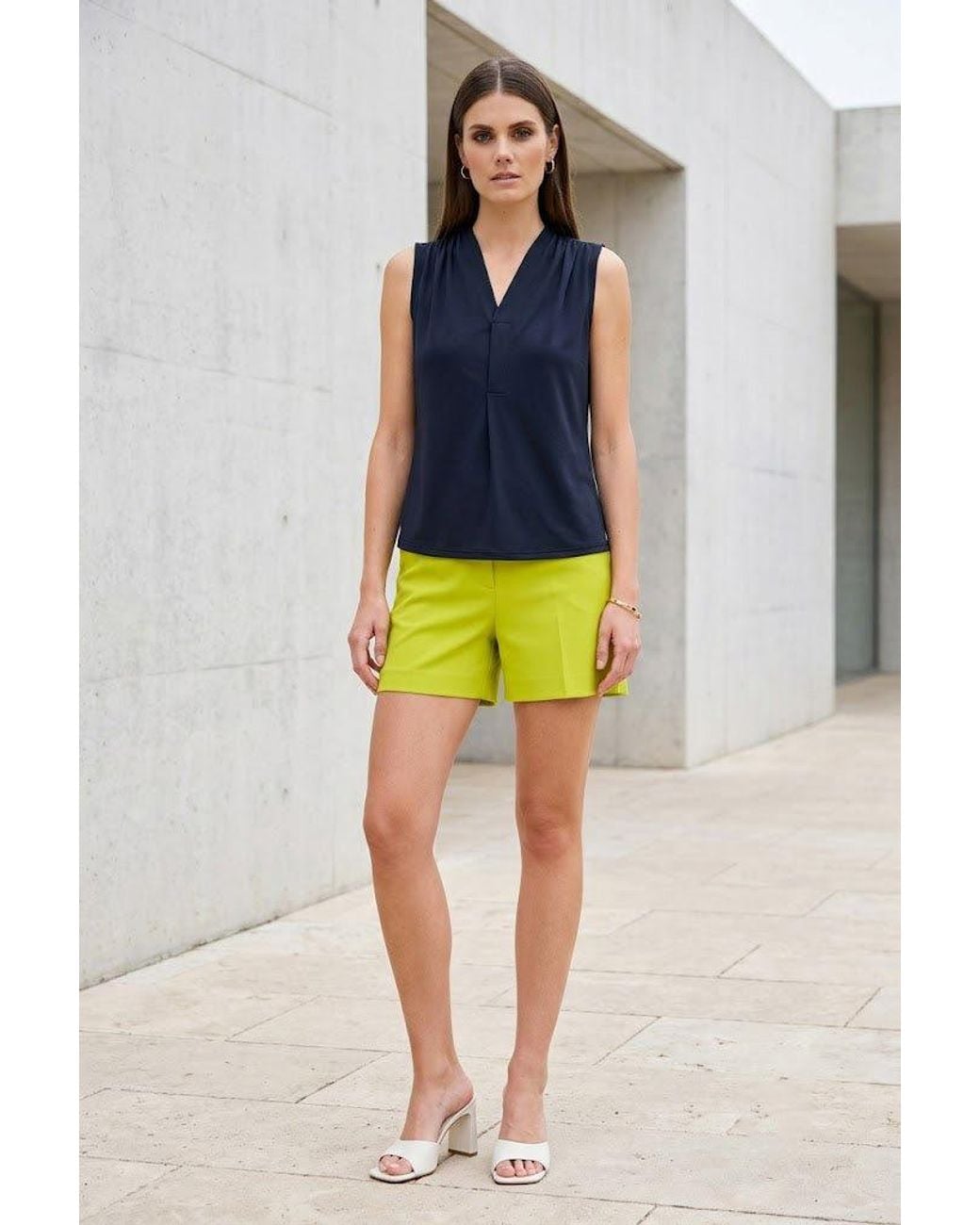 Conquista Blue Pleated-Shoulder V-Neck Top