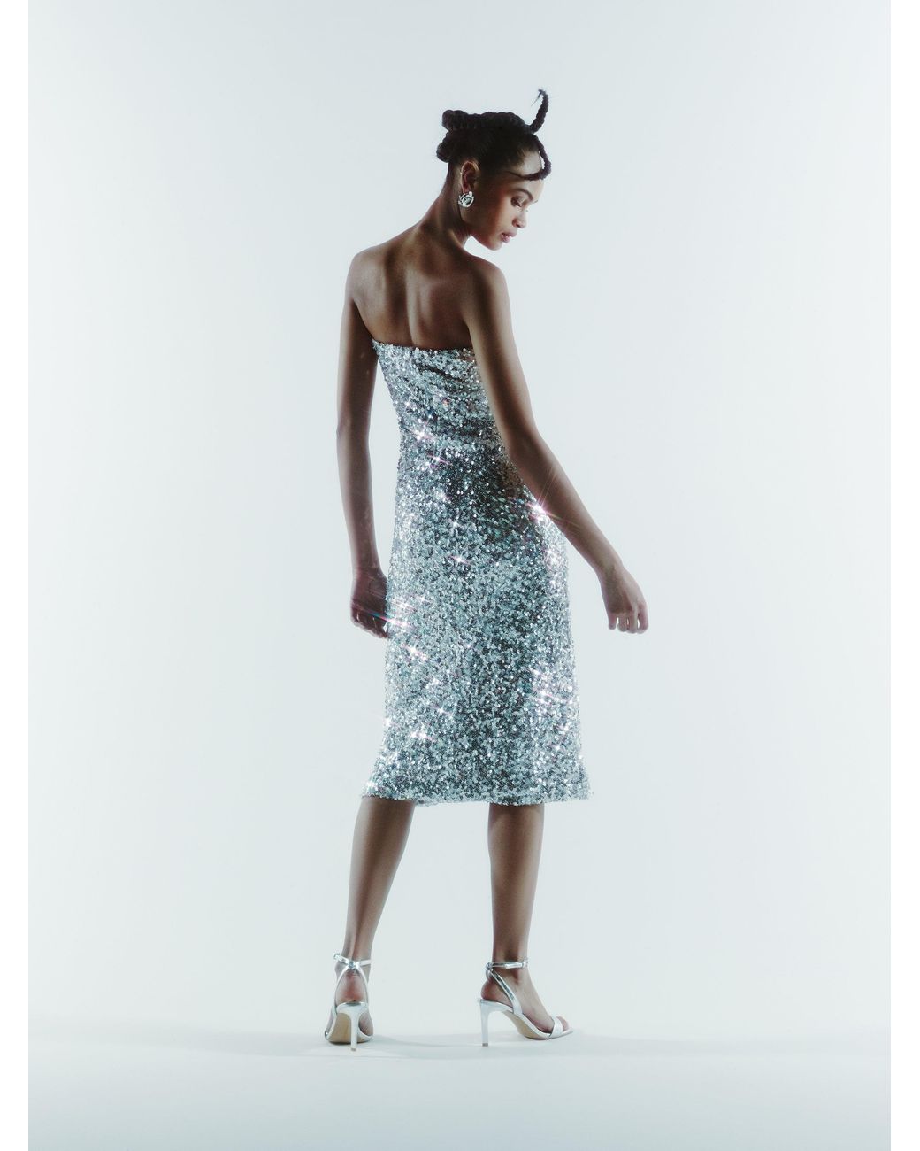 Sour Figs Gray Floral Embellished Sequin Dress