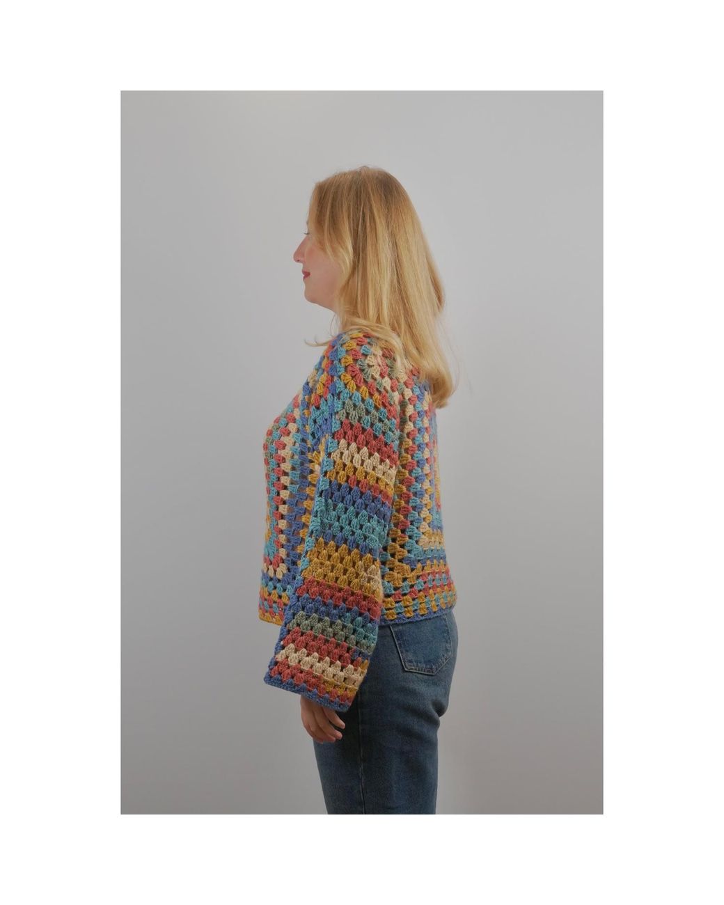 Ana Chic Multicolor Striped Granny Square Handmade Crochet Jumper