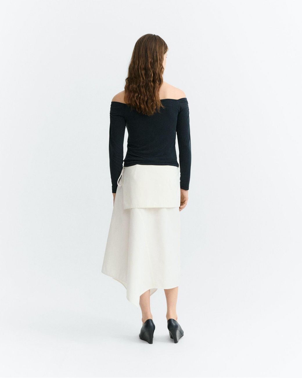 Thinking Mu White Benita Midi Skirt With Front Overlay