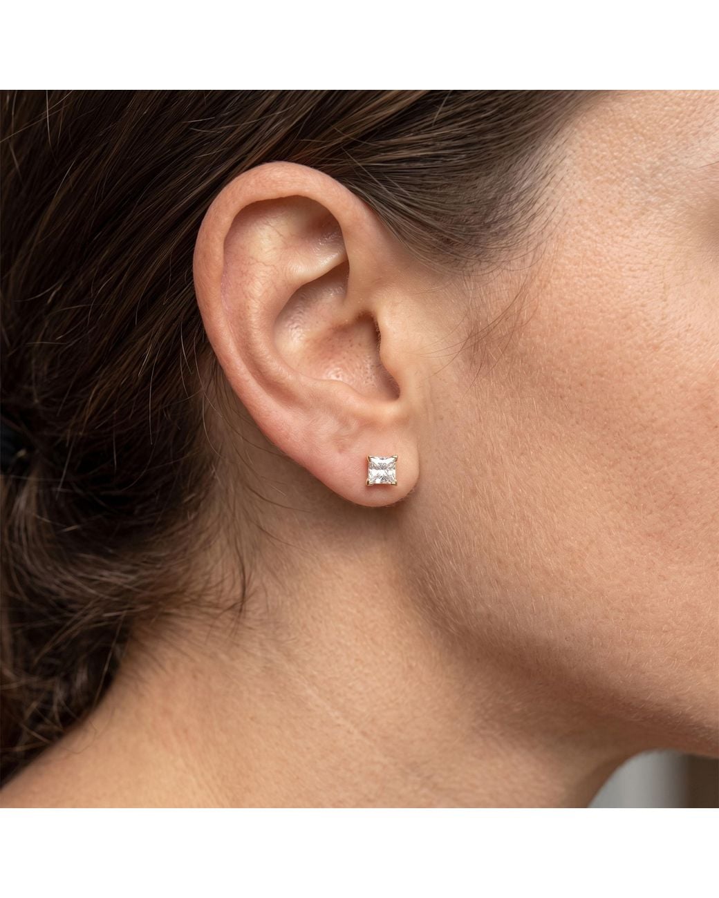 Zahav Jewelry Metallic 10K Solid 5Mm Princess Cut Cz Stud Earrings