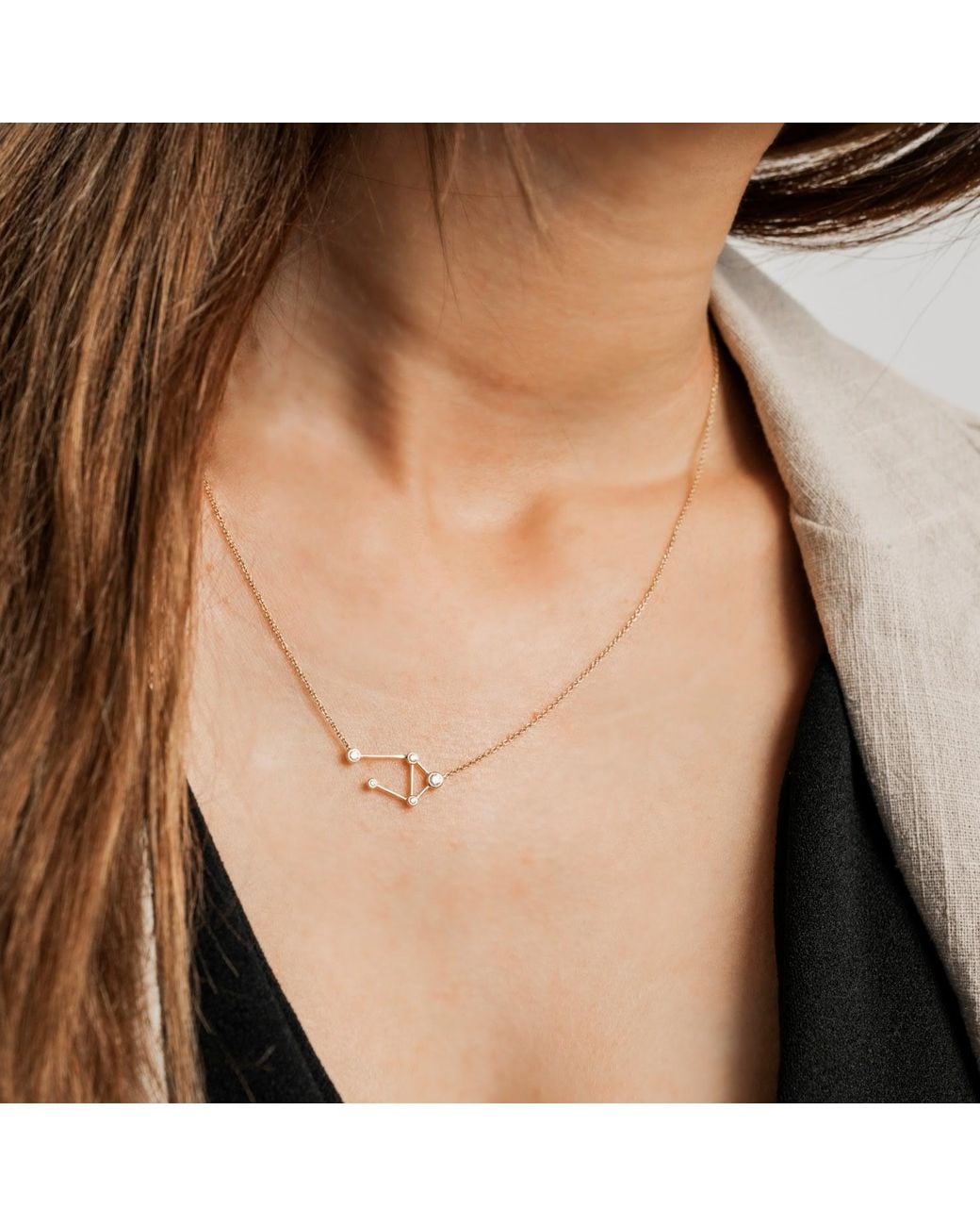 Genevieve Collection Metallic Libra Zodiac Constellation Necklace 18K & Diamond