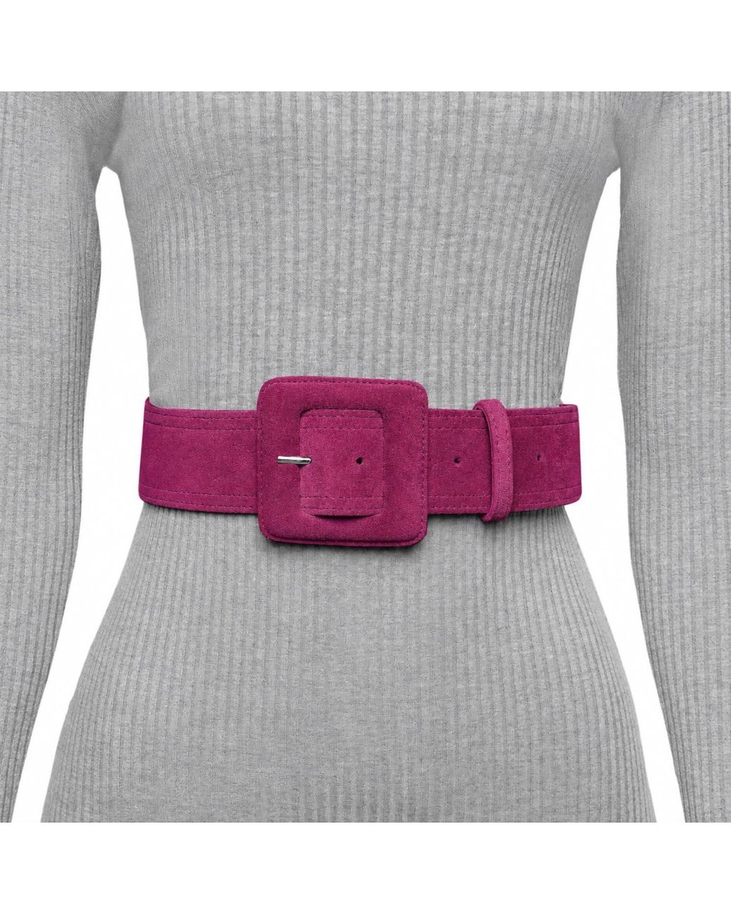 BeltBe Purple Suede Square Buckle Belt