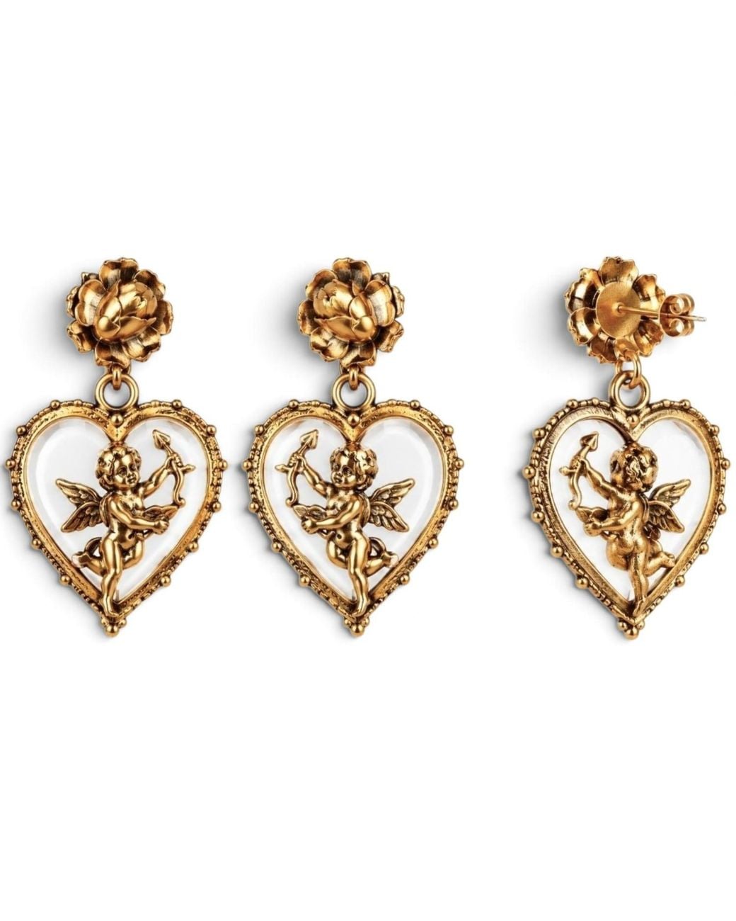 Vstyle Metallic Cherub Heart Earrings