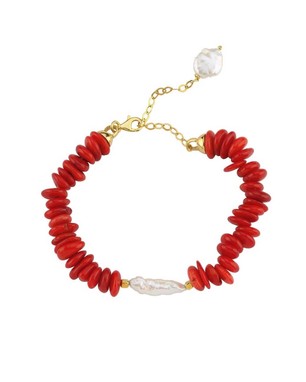 LINYA JEWELLERY Red Amorphous Baroque Pearl Coral Bracelet