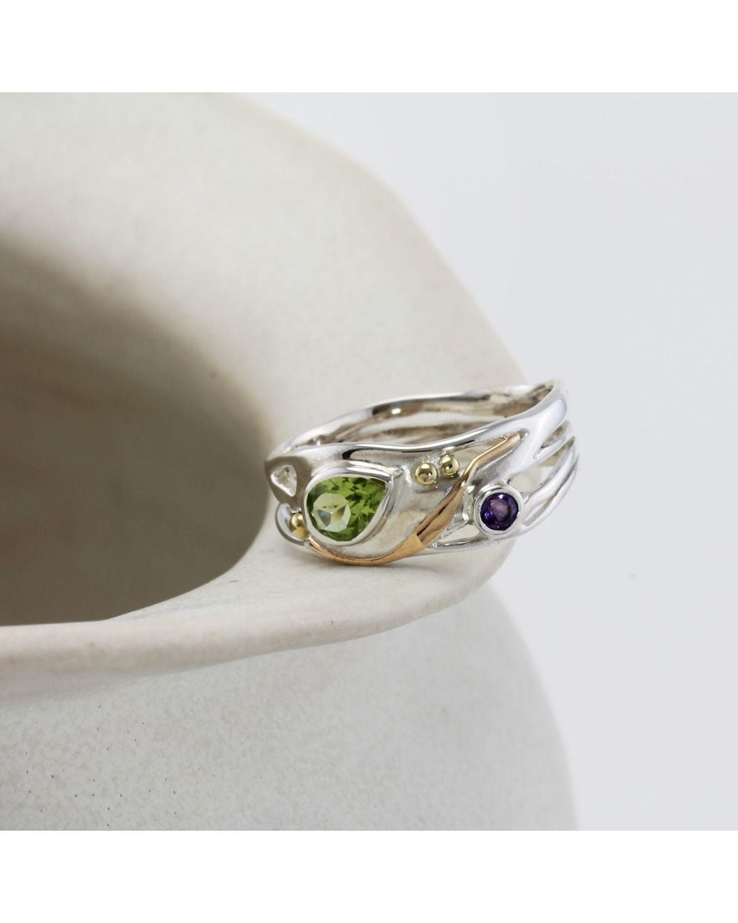 Isla Silver White Sterling Peridot & Amethyst Ring