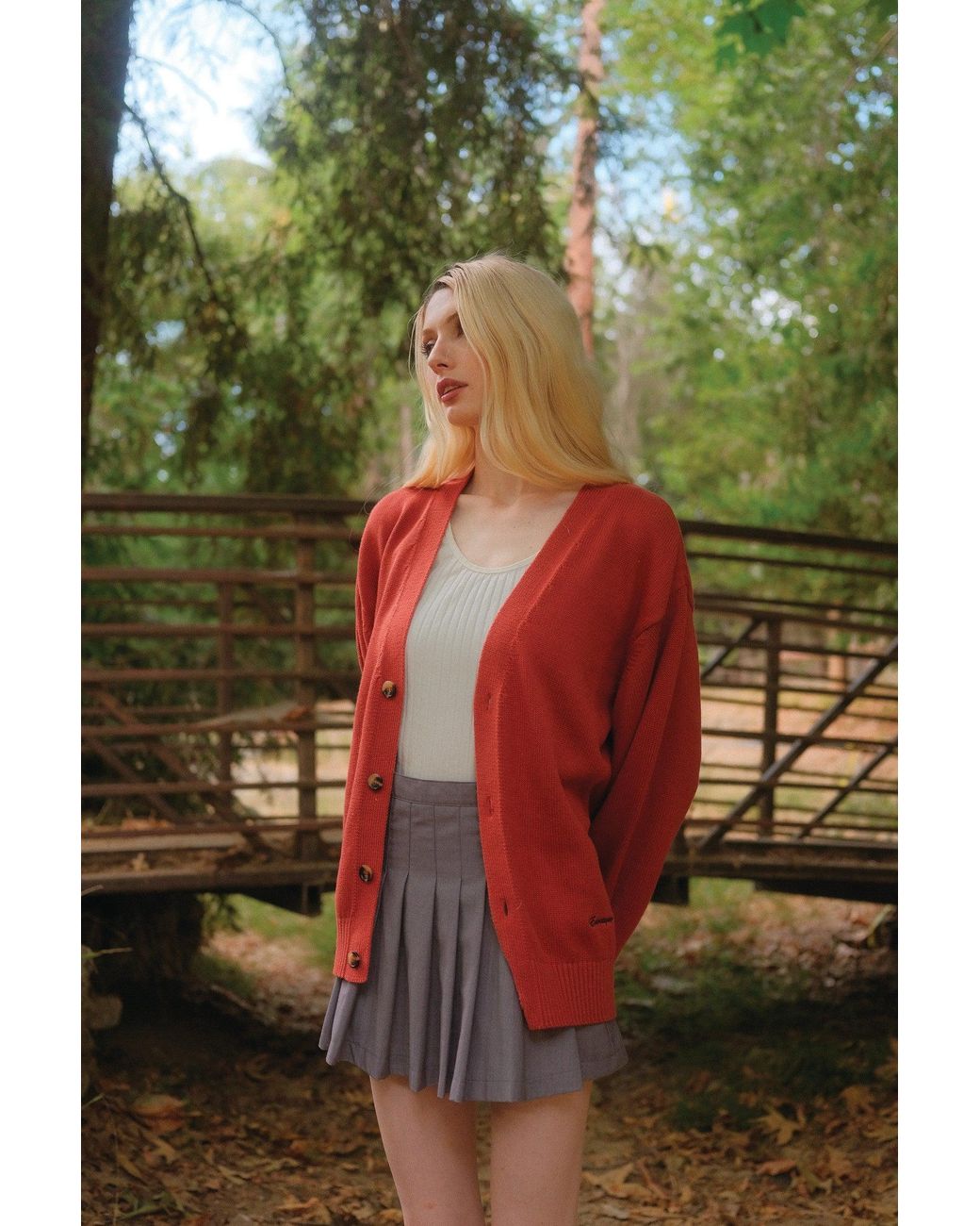Éclectique Orange V Neck Cardigan for men