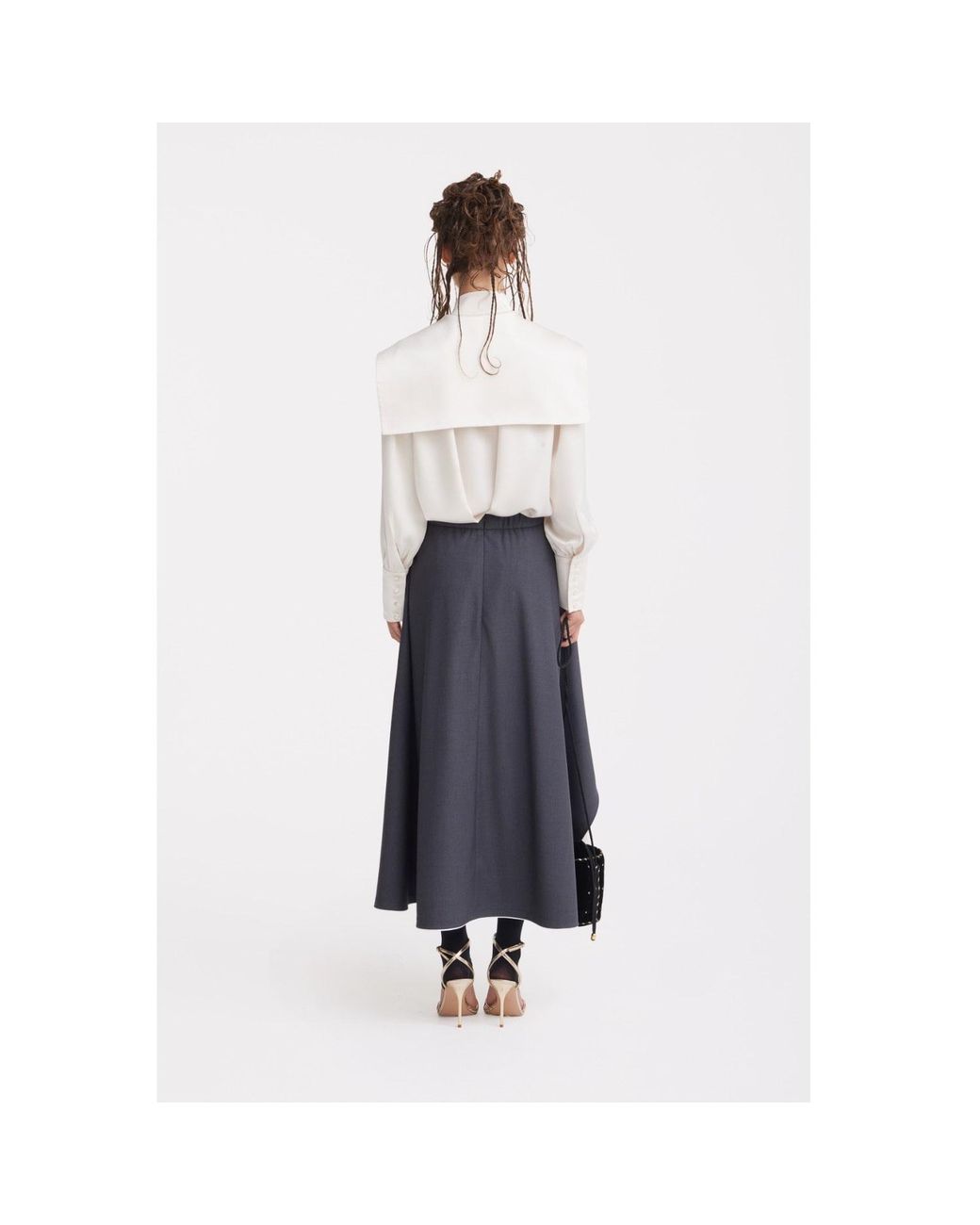 Julia Allert Blue Tailored Asymmetrical Midi Skirt – Dark