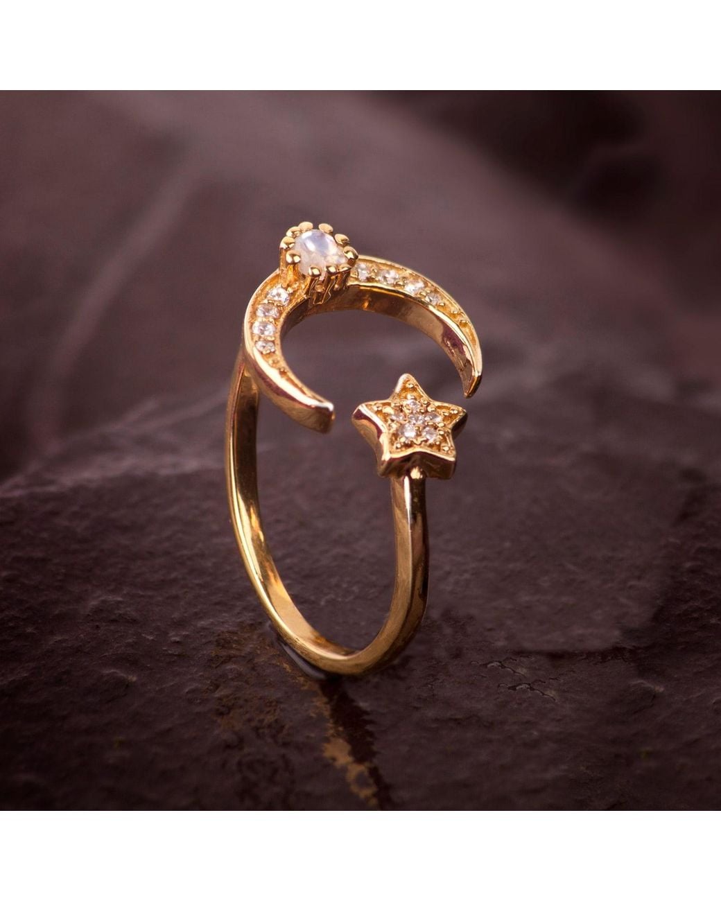 The Jewellery Store London Metallic Adjustable Ring With Star And Moon
