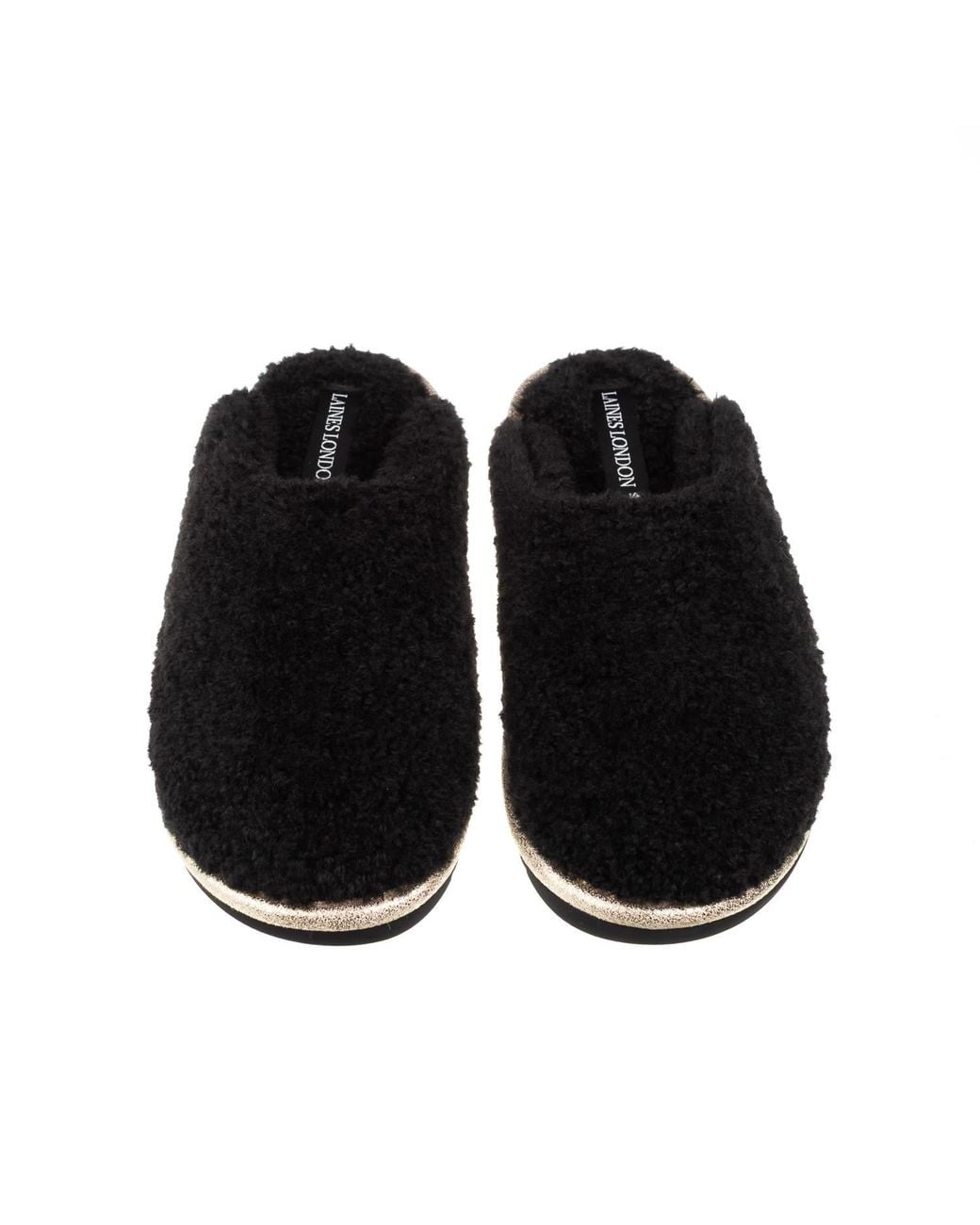 Laines London Black Teddy Closed Toe Slippers