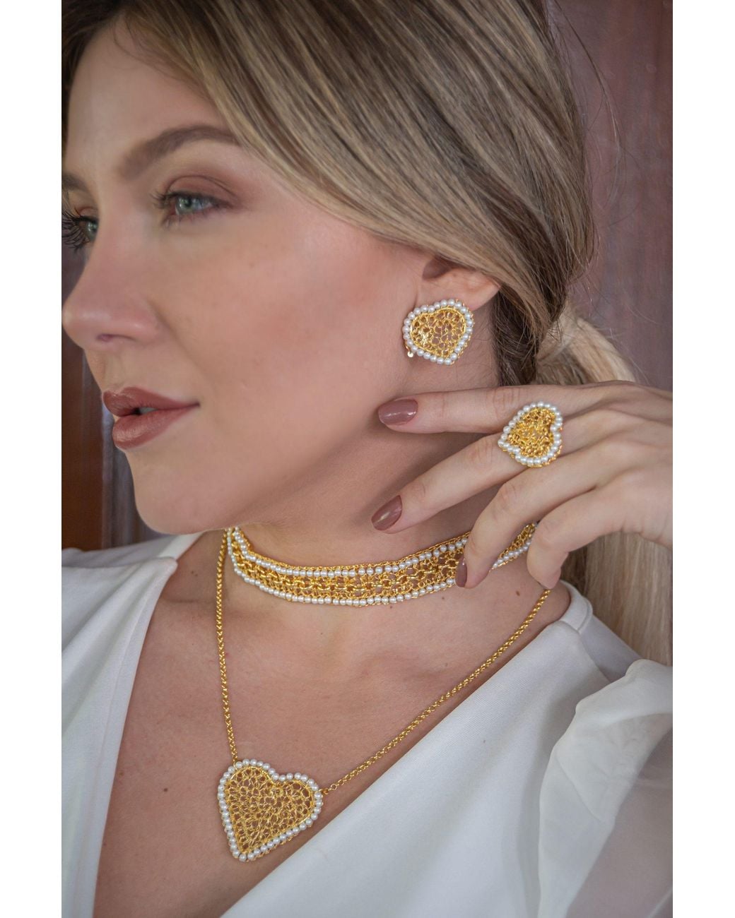 Lavish by Tricia Milaneze Metallic Pearl & Amour Mini Posts Handmade Crochet Earrings