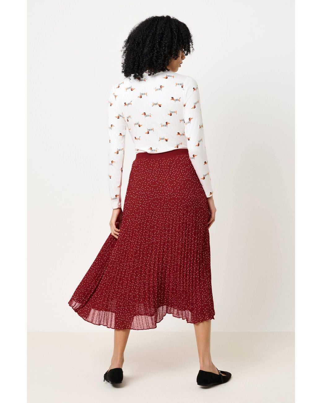 Louche Red Riley Raindrop Pleated Midi Skirt