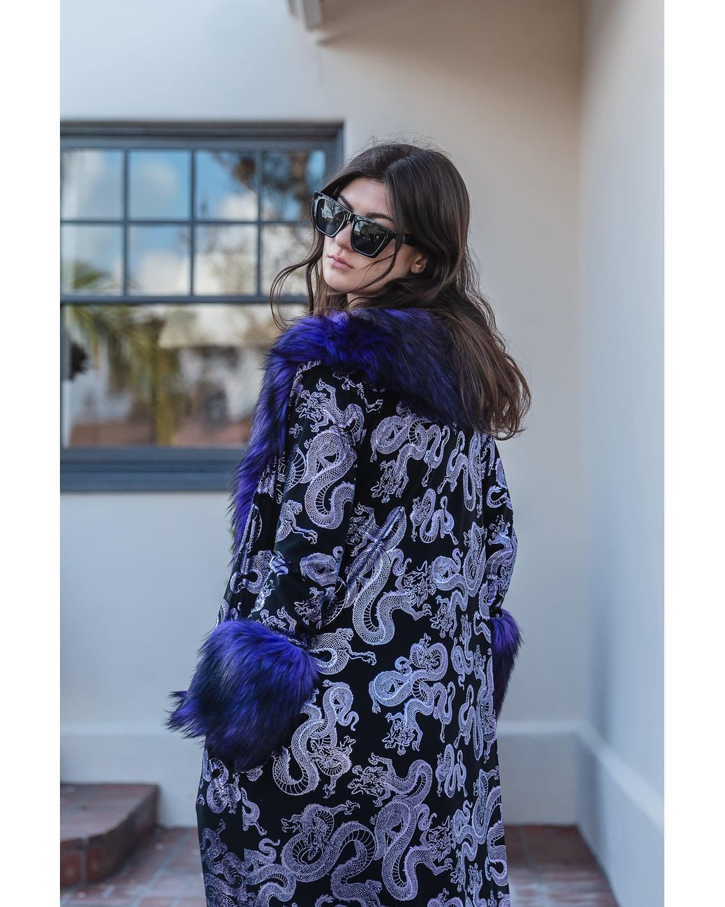 Jennafer Grace Blue Penny Deluxe Nymeria Plum Faux Fur Coat