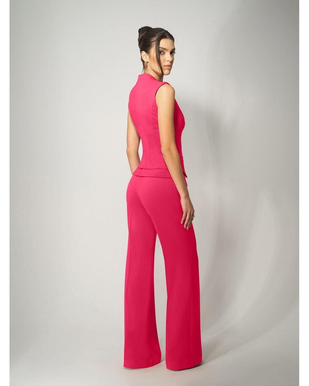 Tia Dorraine Pink High-Waist Flared Trousers Hot