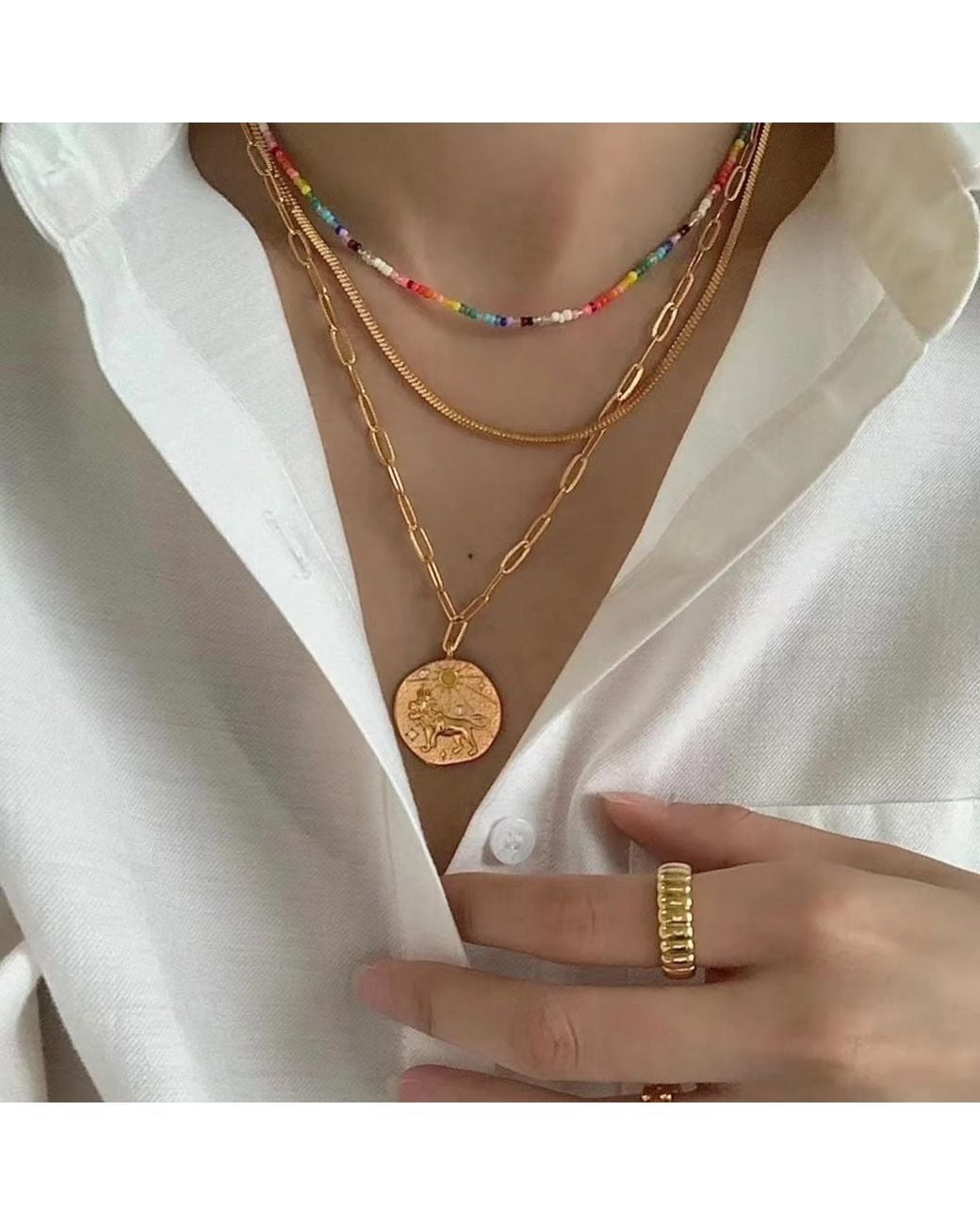 Aurozia Metallic Constellations Leo Double-Sided Coin Necklace