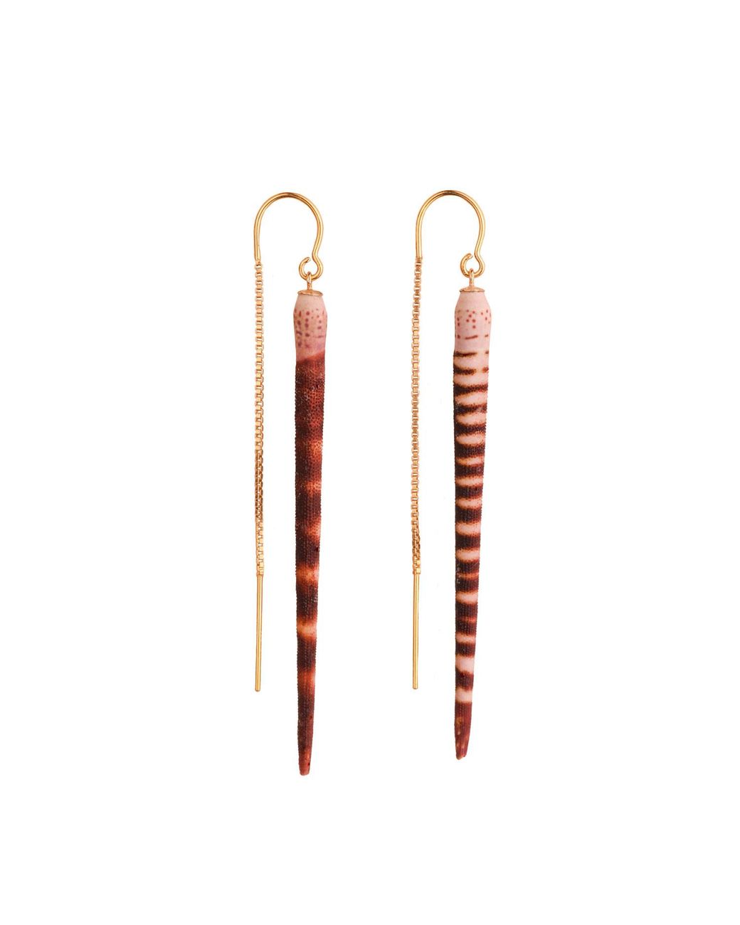 Oana Savu Red Dangle Sea Urchin Spine Earrings Sea Jewelry Summer Fine Ear Chains