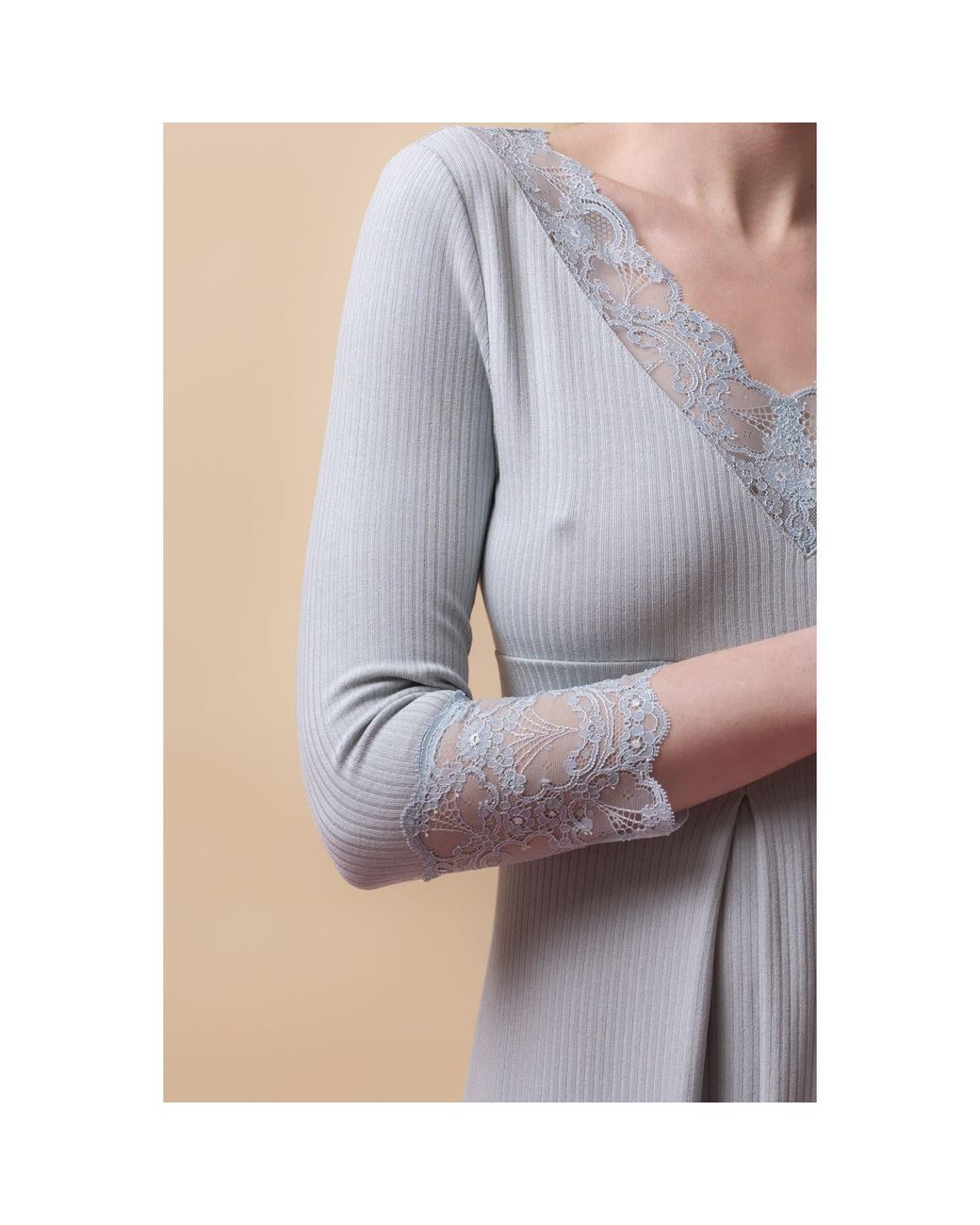 Oh!Zuza Gray Santal Lace Trim Midi Nightshirt – Mint
