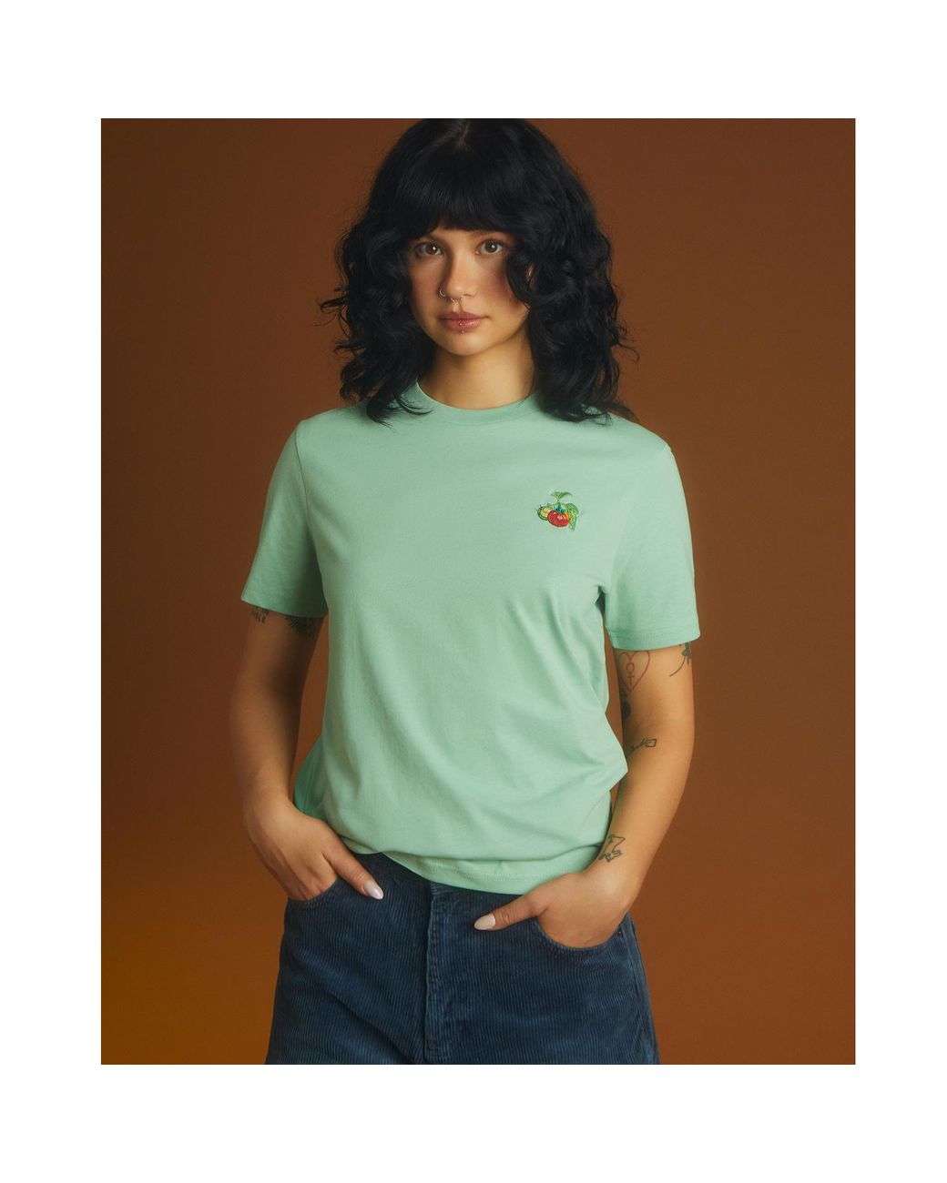 INGMARSON Green Tomato Embroidered Organic Cotton T-Shirt