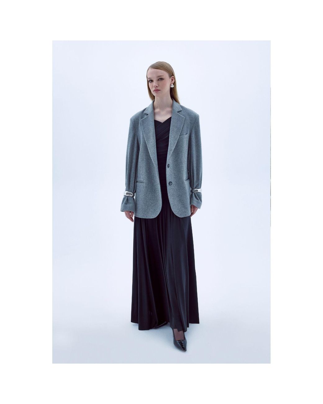 NAZLI CEREN Gray Boxy Wool Blazer