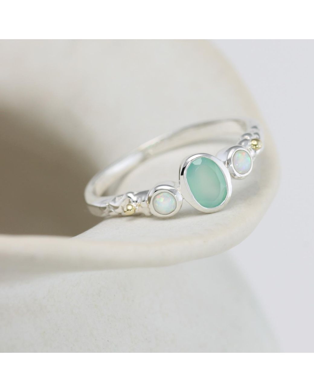 Isla Silver White Aqua Chalcedony & Opal Ring