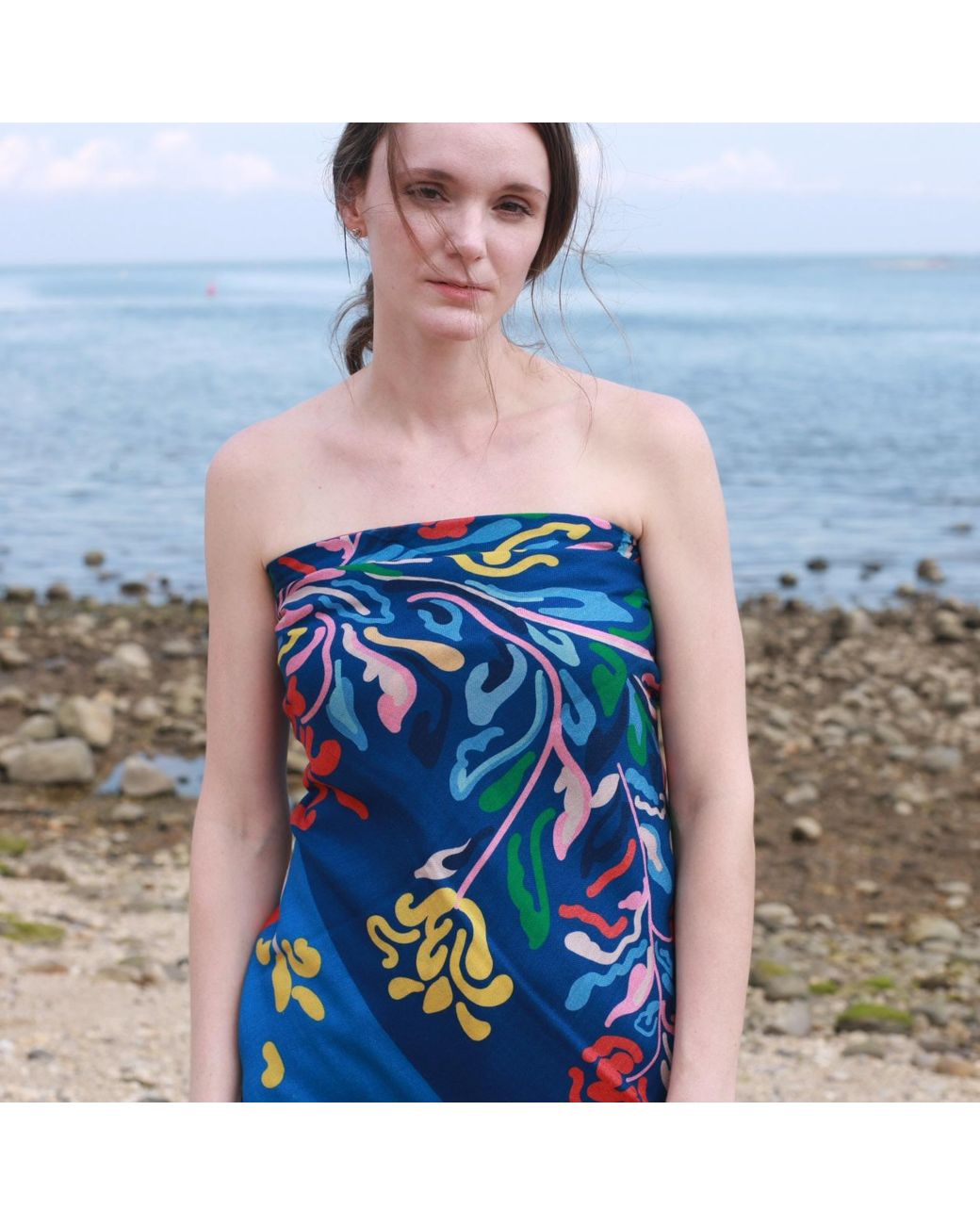 Jessie Zhao New York Blue Double Sided Wool Silk Shawl Of Night Flowers