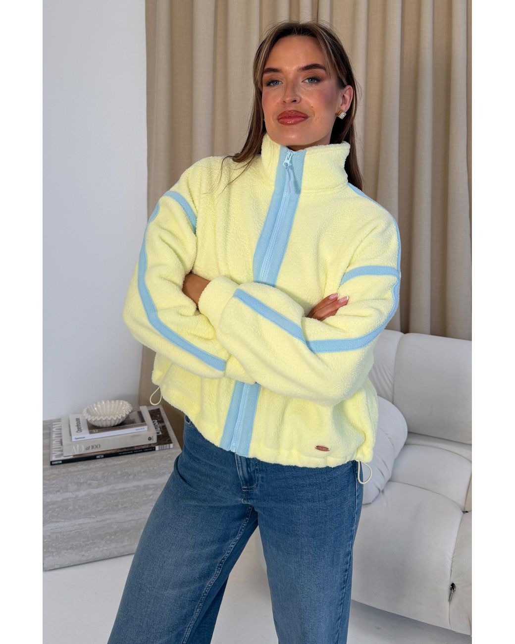 Girl In Mind Yellow Lulu Contrast Binding Full Zip Fleece Lime